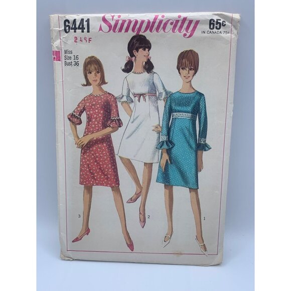 Simplicity Misses Dress Sewing Pattern sz 16 6441 - uncut - Picture 1 of 2